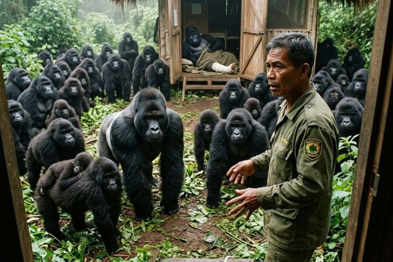 SEORANG PENJAGA HUTAN MENYELAMATKAN SEEKOR GORILA YANG SAKIT; KEESOKAN HARINYA, SELURUH KAWAN MENGEPUNG POSNYA!