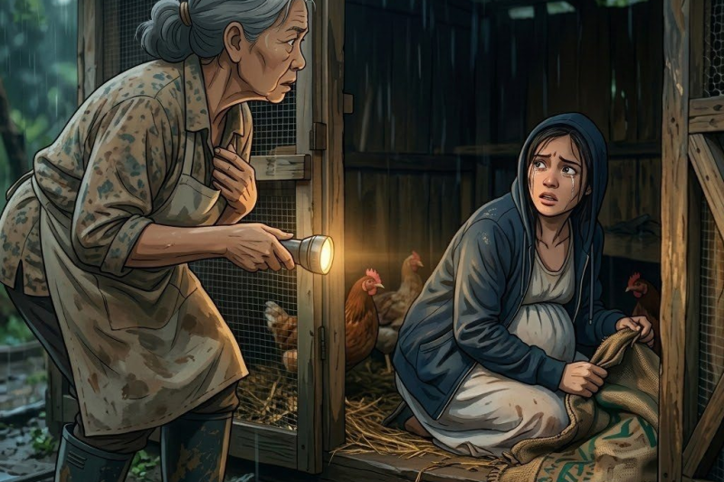 SEORANG JANDA TUA MENEMUKAN SEORANG WANITA HAMIL BERSEMBUNYI DI KANDANG AYAMNYA…DIA DATANG PADA MALAM YANG DIGUYUR HUJAN…