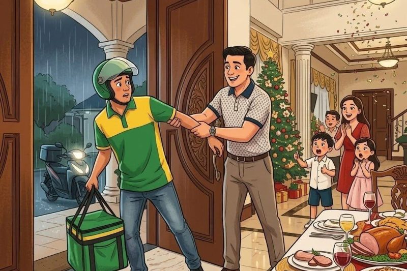 SEORANG KURIR MAKANAN MENANGIS KARENA PUKUL 23.50 MALAM NATAL IA MASIH BERADA DI JALAN, JAUH DARI KELUARGANYA. NAMUN, SAAT PELANGGAN DI SEBUAH MANSION MENOLAK MENERIMA PESANANNYA DAN TIBA-TIBA MENARIKNYA MASUK, HIDUPNYA BERUBAH SELAMANYA.**